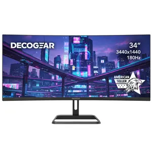 Deco Gear 34” Ultrawide Curved Gaming Monitor 3440×1440 UWQHD, 180Hz, 1ms MPRT, VA Panel, 1500R, HDR Ready, 100% sRGB, Adaptive Sync, Dual HDMI/DP, 21:9, VESA Mount, Tilt Adjustable - American Seller