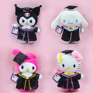 10PCS  Anime Plush 25cm Cinnamoroll My Melody Kuromi Hello Kitty Graduation Plushie Doll Kawaii Soft Stuffed Graduation Gifts