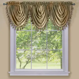 GoodGram Royal Ombre Curshed Semi Sheer 3 Pack Tassled Window Valances - 46 in. W x 42 in. L, Earth