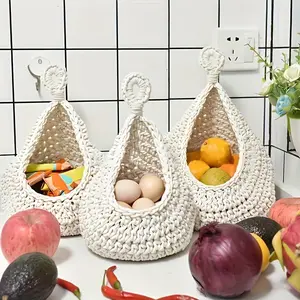 Hanging Wall Vegetable Fruit Basket, 3 Counts/set Boho Style Handwoven Wall Mounted Fruit Veggie Basket, Home Organizer for Kitchen Living Room