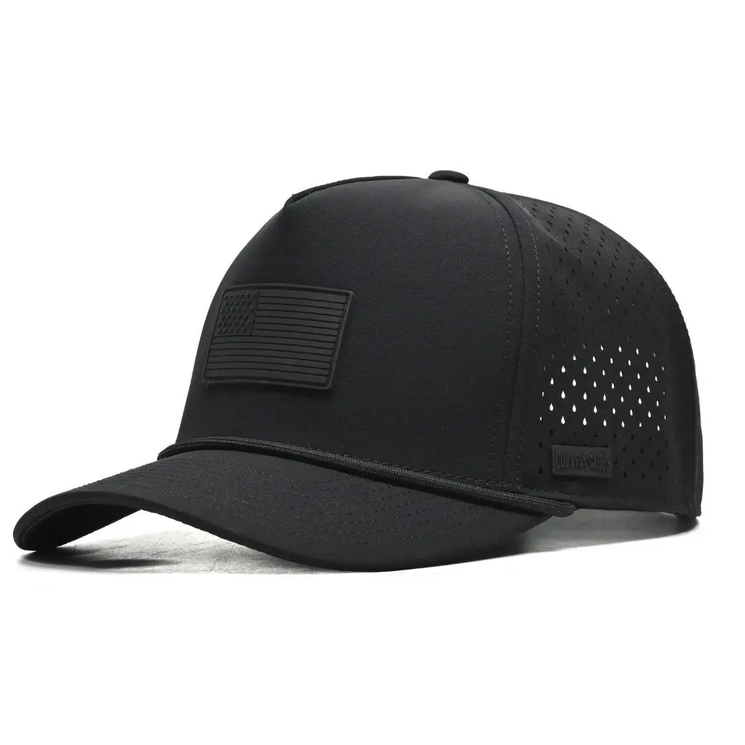 Curves & Clubs Blackout Flag Golf Hat - Black Performance Rope Cap - Patriotic USA Golf Hat - Adjustable, Breathable Mesh Back, Sleek Blackout Design, Classic Rope Accent USA Flag Golf Hat
