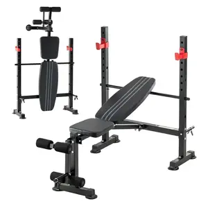 Adjustable Weight Bench with Squat Rack 5-in-1 Foldable Home Gym 650LBS Capacity Multi-Position Bench Press Station for Incline Decline and Leg Curl Workouts