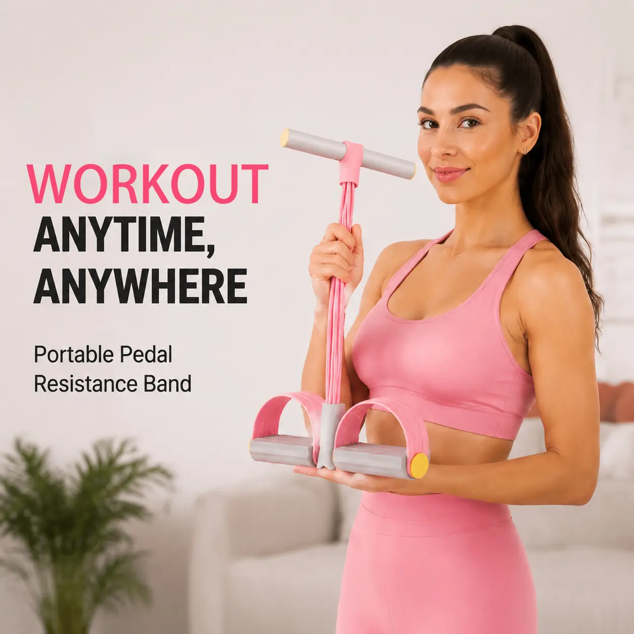 This multi-functional pedal resistance band is lightweight and portable, features an elastic drawstring, and provides traction for training.