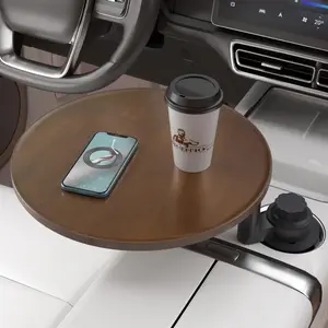 Topfit Steering Wheel Tray & Car Desk 360° Rotating Birch Wood Cup Holder Table for Eating Laptop Mount Tool-Free Setup Sturdy Expander Driver-Safe Versatile Use Car Dining Tray Car Console Organizer