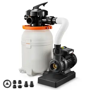 VEVOR 10 in Sand Filter Pump for Above Ground Pool, 0.33 HP 3000 GPH, Swimming Pool Sand Filter Pump with Pre-Assembled Core Leak-Resistant Design, 6-Way Valve, High-Efficiency Filtration for Pools