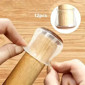 12 pieces of transparent silicone chair leg protectors, suitable for hardwood floors, transparent chair leg floor protectors with felt bottoms, suitable for dining chairs, scratch resistant, noise free, wear-resistant
