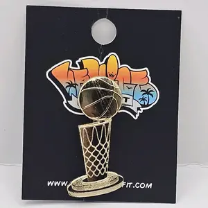 Basketball Championship Trophy Metal Hat Pin - Soft Enamel Material, Premium Gloss Finish, Durable Design, Customizable Options Available