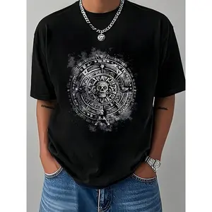 Vintage Or Mayan Calendar Vintage Graphic Tees T Shirt Men's T Shirt Graphic Tees Crop Tops Outfits Tops T Shirt Breathable Sweat Wicking and Soft Suitable for Daily Commutes Lounging at Home and Casual Wear.2026 New Year's Party Street Style Outfits