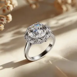 Round Shape Natural Engagement Ring 14K White Gold Plated 7'' 5CT  Ring