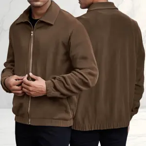 2025 New Plus Size Men's Spring & Autumn Trendy Simple Solid Color Lapel Zipper Loose Jacket Corduroy Long Sleeve Top Suitable for Everyday Wear full length zipper closure