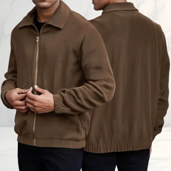 Men's Plus Size Long-Sleeve Corduroy Jackets with Lapel Collar and Full-Length Zipper, Loose-Fit Lightweight Menswear Coat for Spring & Autumn, Coats, Casual, Simple, Father's Day, Stylish