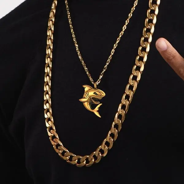 U7 Shark Pendant Animal Jewelry Men Boys Necklace with Stainless Steel