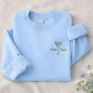 Tini Time Martini Sweatshirt, Embroidered Cocktail Sweater, Birthday Gift for Her
