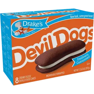 Drake's Devil Dogs, 10 Boxes, 80 Individually Wrapped Chocolate Sandwich Snack Cakes with Vanilla Creme