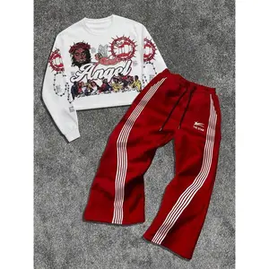 Men’s 2-Piece Set Vintage Graphic Hoodie & Printed Drawstring Pants, Comfortable Street Style for Spring & Autumn GARMENTARY