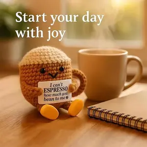 Handmade Coffee Cup Doll Statue with Positive Card Info, Christmas Gift, Holiday Decor, Desktop Ornament, Positive Pickle, Figurine