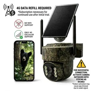 [4G Data Subscription Required]4G LTE Wireless Solar Powered Security Camera D301 – 2K HD Live View 360° Coverage, No WiFi, Remote APP Controlled, WaterProof, Motion Activated, Night Vision, Outdoor