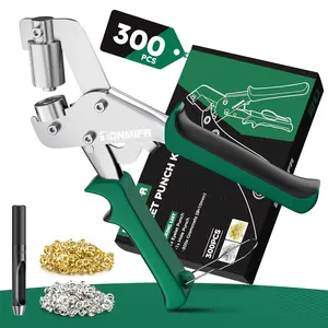 Professional Grommet Tool Kit with 3/8 Inch Eyelets - Heavy Duty Metal Grommet Press for Fabric, Leather, Tarps, DIY and Crafts, Tonmifr Grommet Kit with Hole Cutter, Pliers & 300 Pcs 10mm Grommets