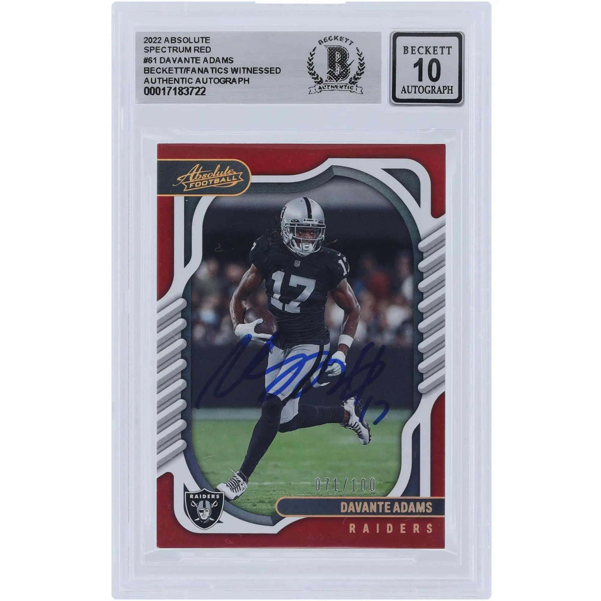 Davante Adams Las Vegas Raiders Autographed 2022 Panini Absolute Spectrum Red #61 #/100 Beckett Fanatics Witnessed Authenticated 10 Card - Fanatics Authentic Certified
