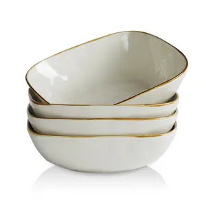 Famiware Ocean Square 8'' Stoneware Large Pasta Bowl, Set of 4