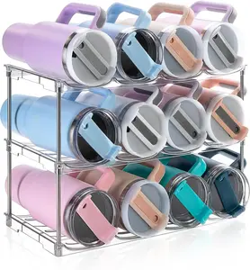 Stackable Water Bottle Organizer, Large Compartment Water Bottle Holder for Stanley 40 oz Tumbler, Kitchen Storage Organizer for Stanley Cup Accessories, Tumbler Organizer Wine Rack - Hold 16 Bottles
