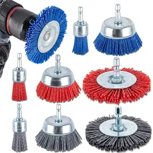 9 Pack Abrasive Filament Nylon Wire Bristle Drill Wheel and Cup Brush Set, Nylon Brush for Drill with 1/4 Inch Hex Shank for Removal of Rust Corrosion Paint - 80/100/240 Grit