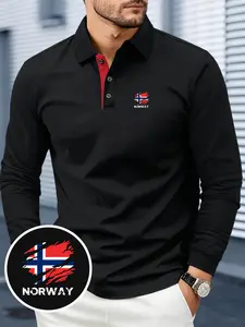 New Men's Long-Sleeve Shirt, Norway Pattern with National Flag Print Design, Breathable & Soft Fabric, All-Season Comfort, Suitable for Business Gatherings, Outdoor Sports & Daily Wear, Minimalist & Stylish, Casual Shirt for Mature Men