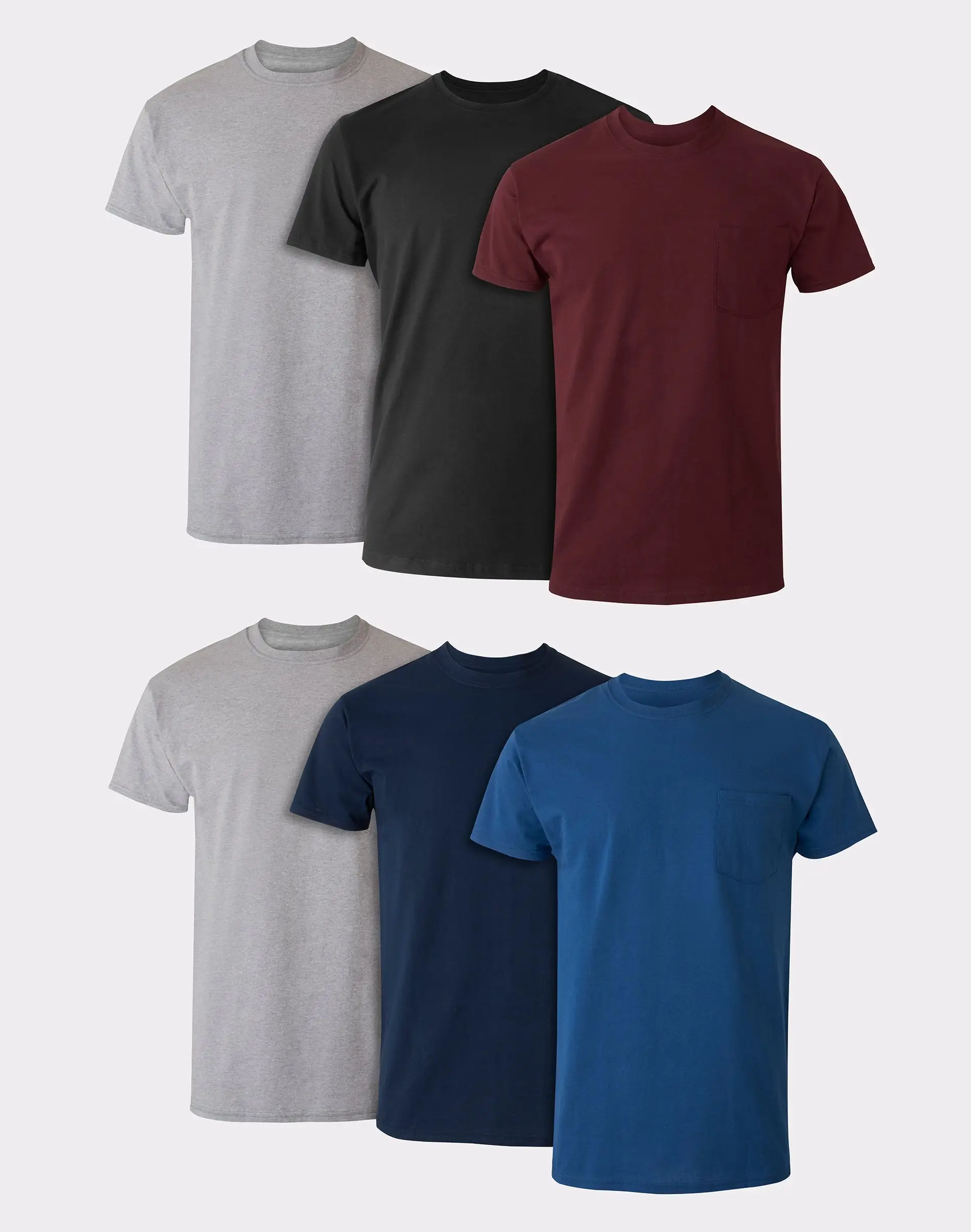 Hanes Men's Cotton Pocket T-shirt Moisture-wicking With Odor Control Assorted Solids 6-pack Underwear Multi Pack Comfortable Fit Soft Stretch Fabric B