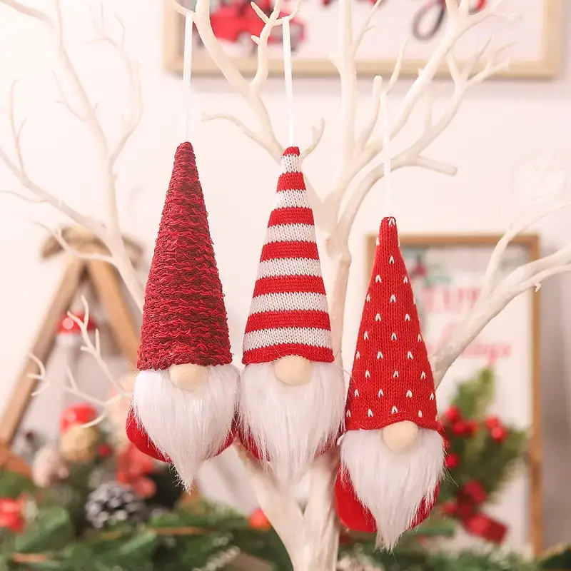 Set of 3 Christmas Elf Pendants, Festive Home Decorations, Tree Ornaments, Room Scene Decor, Window Hangings, Holiday Party Supplies