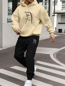 Autumn Winter Dinosaur Print Hoodie Set, Casual Fitted Long Sleeve Sweatshirt & Drawstring Pants, Perfect Gift for Friends Family