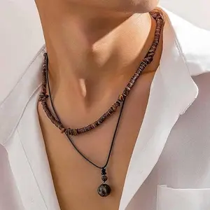 Veliora Gift B Puka Shell Necklace for Men Tiger Eye Hawaiian Layered Beaded Shungite Black Onyx Necklaces Summer Charm Necklace Beach Vacation Essentials