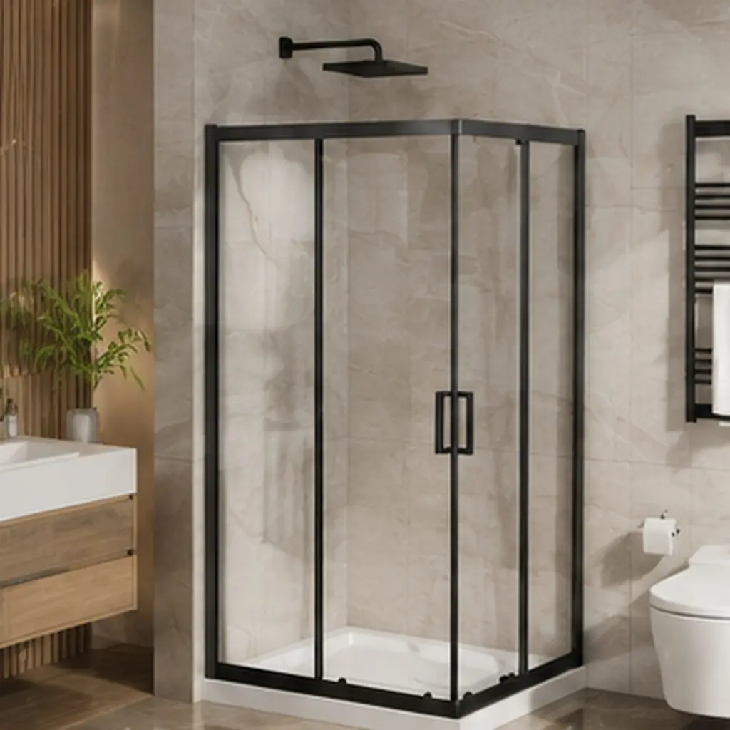 36x36x72 Inch Corner Shower Door Enclosure, Matte Black Aluminum Frame, 5mm Clear Tempered Glass, Sliding Door, Modern Bathroom Shower Stall with Explosion-Proof Coating, Waterproof Seal Strip, Easy Install, Matte Black Color Options