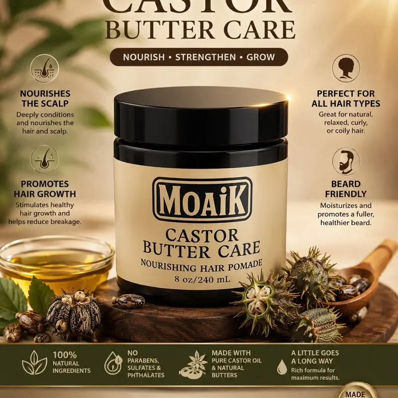 MOAIK Castor Butter Care Nourishing Hair Pomade 8oz 240ml for Healthy and Strong Hair