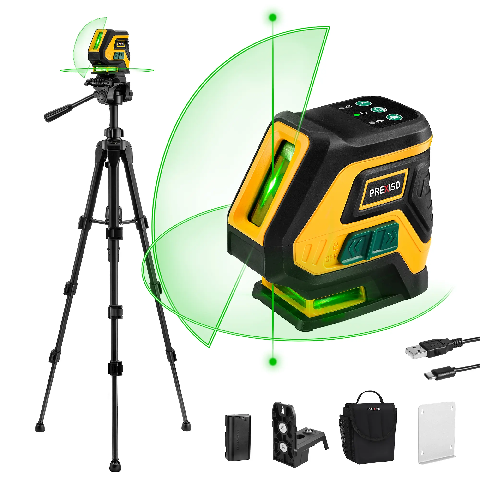 #fathersdaygift PREXISO Laser Level with Tripod & 2 Plumb Dots - 100 Ft Rechargeable Point Cross Laser Level Self Leveling - Plumb Spot Alignment Wide Angle Laser Line for Construction, Ceiling, Floor Tile
