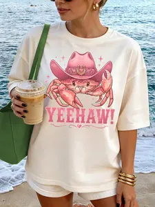 Comfort Colors Yeehaw Crabby Cowgirl T-shirt, Funny Western Crab Graphic Tee, Coastal Cowboy Shirt, Southern Country Aesthetic, Beach Cowgirl Gift