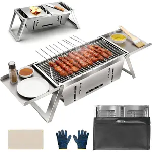 Portable Charcoal Grill, Foldable Outdoor Barbecue Stainless Steel with 2-Second Setup, Camping Stove for Picnic Tailgate, Small Hibachi Grill for 3-4 People