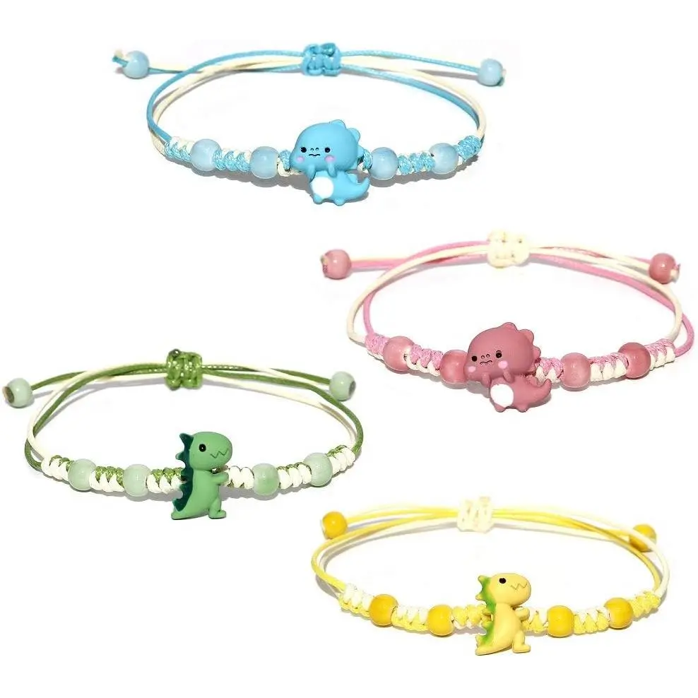 4 Pcs Unique Dinosaurs Bracelets Beaded Colorful Luck String Rope Chain Cord Thread Braided Bracelet Good Protection Friendship Wish Bracelet Jewelry for Women Men
