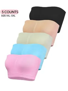 【Plus Size】 Solid Color Seamless Breathable Design Strapless Bra, Casual Comfortable Breathable Basic Bra for Daily Wear, Women's Plus Size Lingerie for All Seasons, Breathable Comfy Bra
