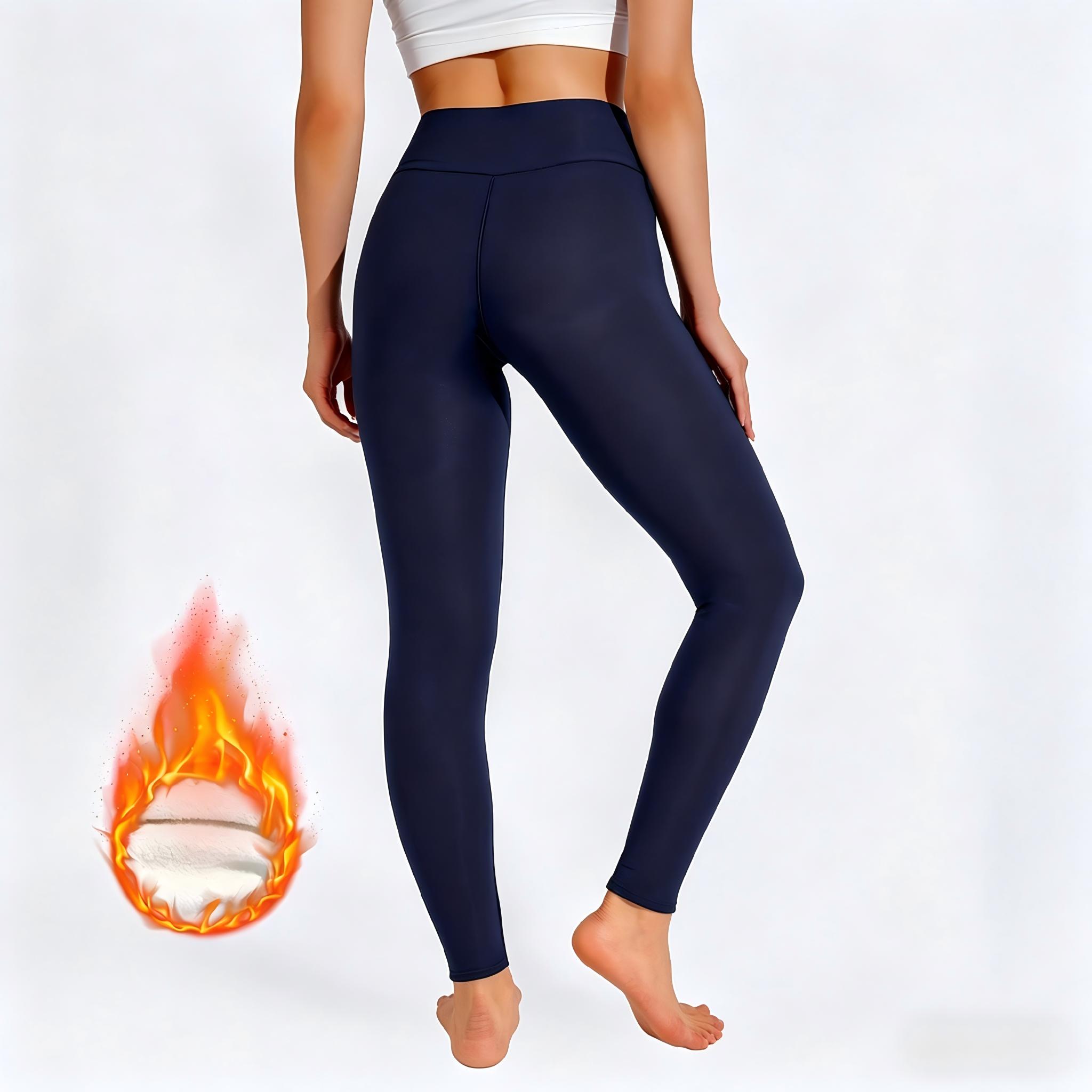 Warm Long Fleece Lined High Waisted Leggings Casual Elastic Pocket Pants Sporty Style All Seasons Plain Pattern Minimalist Womenswear