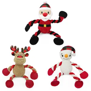 Cross-border e-commerce Christmas set  limb sounding cotton rope design bite-resistant plush holiday dog toy Guangdong pet interactive tough toy harness