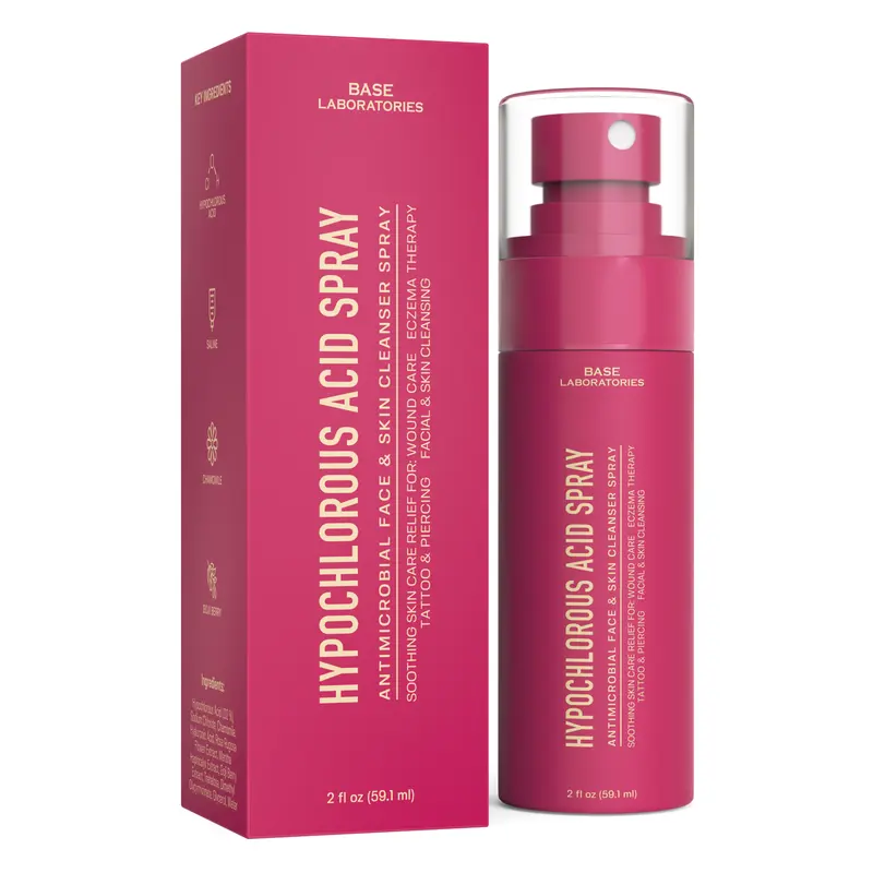 Base Laboratories Hypochlorous Acid Spray – Travel Size Facial Toner & Cleanser for Skin Repair, Redness, Irritation & Acne (2oz) Excess Sebum Control