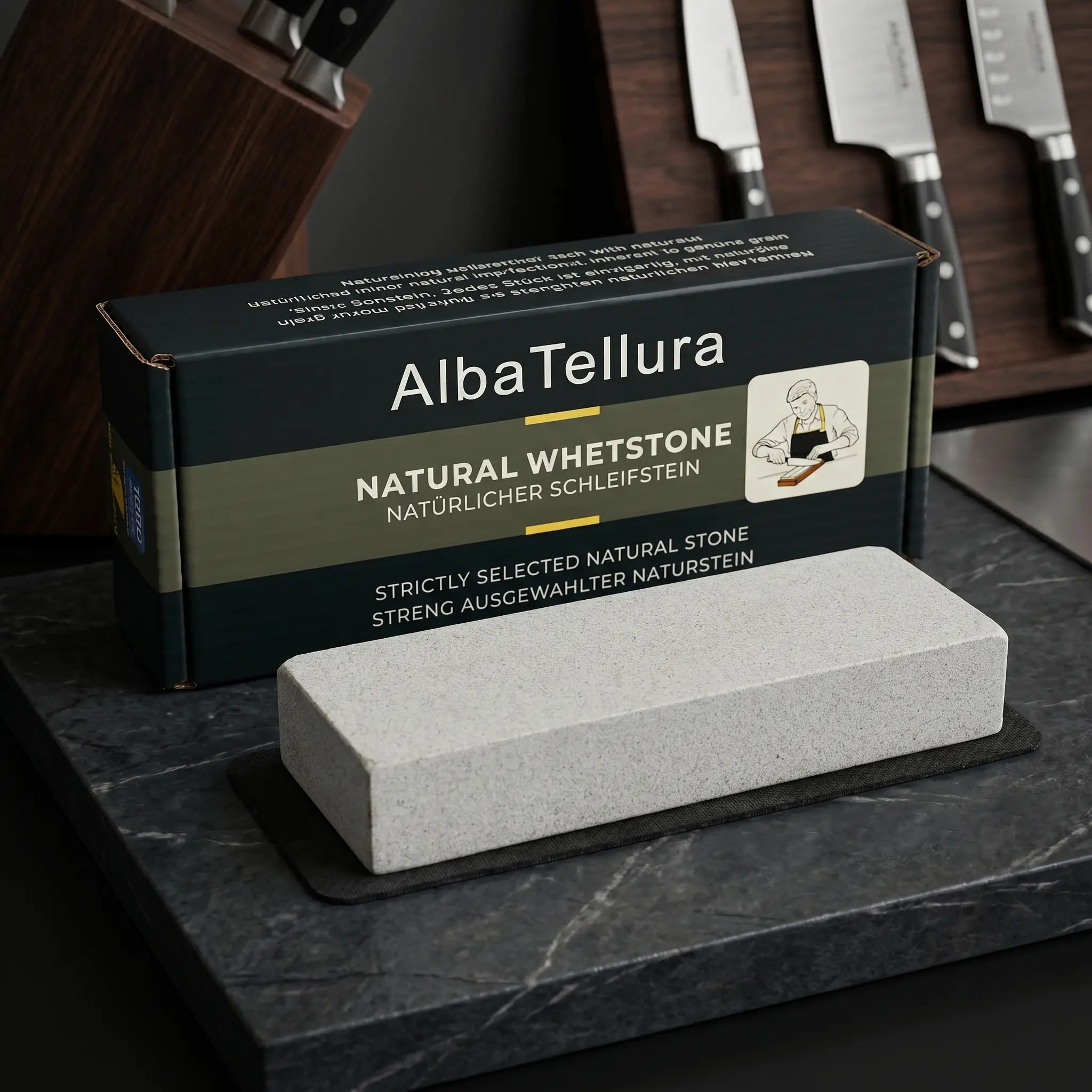 800-Grit High-Quality Rectangular Solid Block Natural Stone Knives Sharpener, with Non-Slip Mat, for Precision Edge Grinding, Dull Blade Restoration - Ideal Holiday Gift