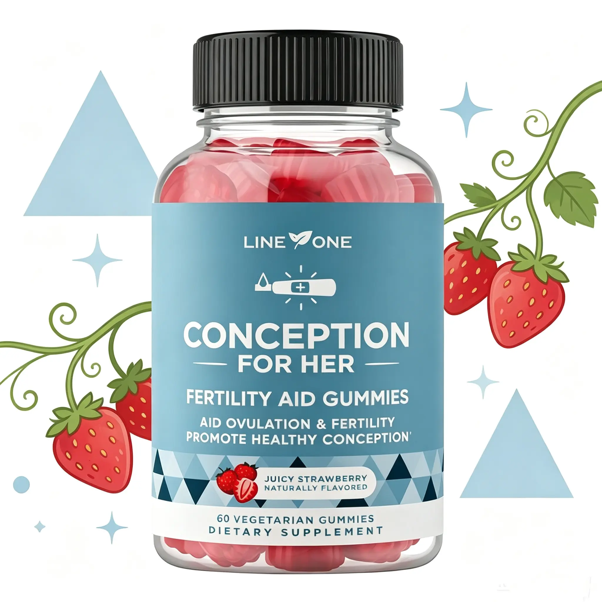 LINE 1 Natural Dietary Supplement Gummies for Her - Strawberry-Flavored, 75 Vegetarian Gummies with High-Potency Daily Nutritional Support (Vitamins, Minerals, Key Nutrients) for Healthy Conception & Hormonal Balance