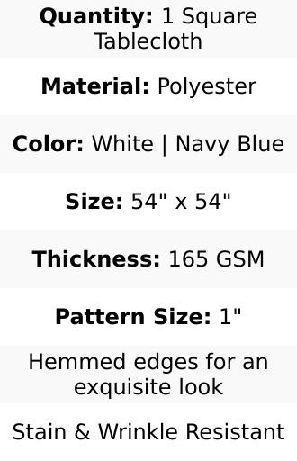 Polyester Square Tablecloth 54"x54" White/Navy Blue Checkered Buffalo Plaid Table Cover