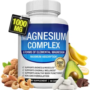 Toplux Nutrition Magnesium Complex 1000mg 90Capsules 7 Elemental Sources for Bone MuscleSleep Immune Support Malate Taurate ChelatedEasy Absorption for Men Women - Mineral,Healthcare