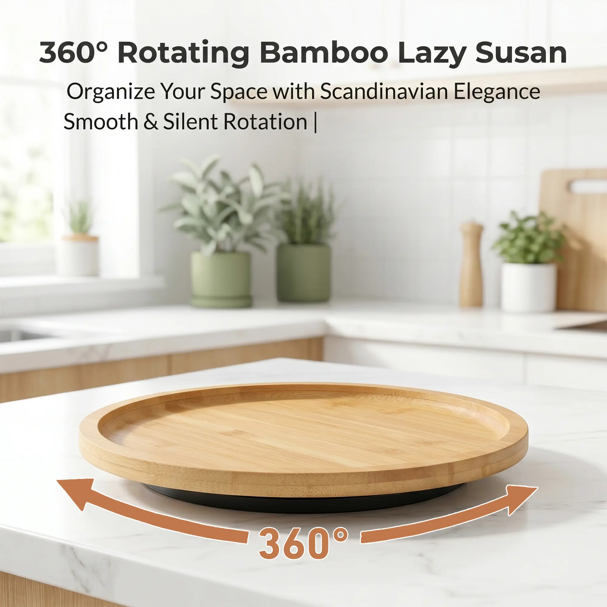 Bamboo Lazy Susan Turntable - 360° Rotating Smooth Waterproof Spice Organizer, Wipe-Clean Kitchen Accessory for Cabinets, Pantry (10-in & 12-in Sizes)