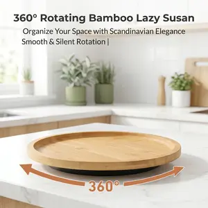 Bamboo Lazy Susan Turntable 360° Rotating Spice Organizer for Kitchen Cabinets Pantry Bathroom Vanity 10-inch & 12-inch Sizes