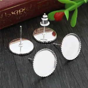 12mm 20pcs Silver Plated Earring Studs,Earrings Blank/Base,Fit 12mm Glass Cabochons,Buttons;Earring Bezels  (L4-21)