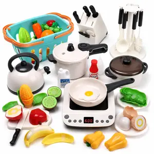 CUTE STONE Kids' Play Kitchen Set - ABS Plastic, BPA-Free, EN71 Certified, Miniature Cooking Set, Multi Activity Playset for 6-8 Years, with Toy Induction Cooktop, Steam Pot, Cookware, Utensils, Cutting Play Food, Shopping Basket