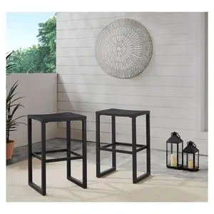 Linon Home Holland Aluminum Outdoor Barstool Black Set of 2